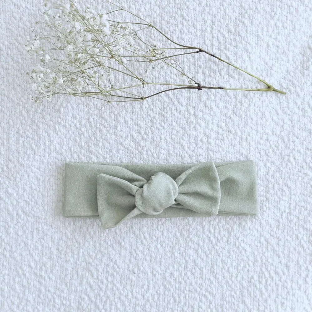 Organic Cotton Bow For Baby | Sustainable Headband | Earthy Sage | Minimalist
